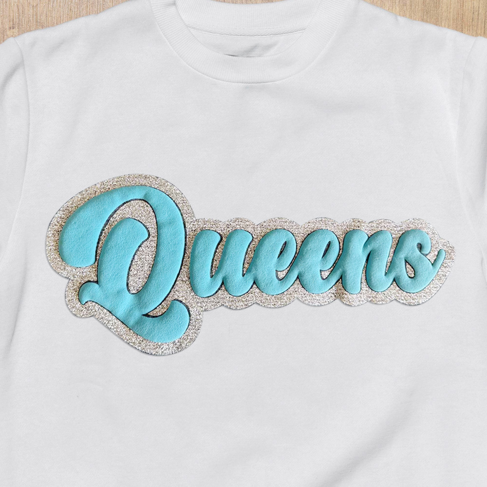 Custom Name Bubble Patch Sweatshirt Personalized 3D Puffy Text Pullover with Glitter Outline, Multiple Color Options -