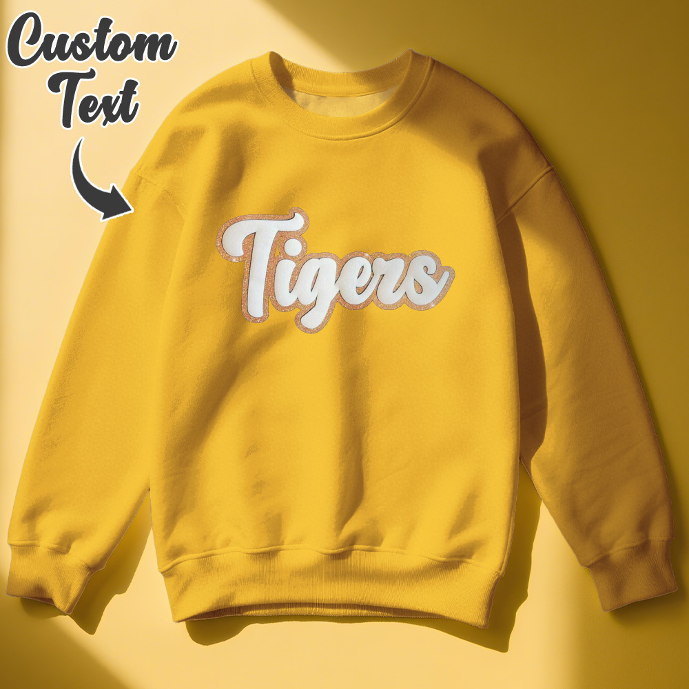Custom Name Bubble Patch Sweatshirt Personalized 3D Puffy Text Pullover with Glitter Outline, Multiple Color Options - 