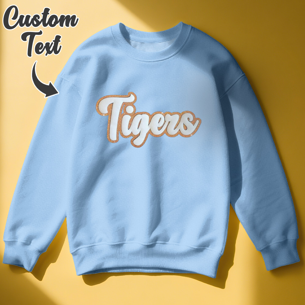Custom Name Bubble Patch Sweatshirt Personalized 3D Puffy Text Pullover with Glitter Outline, Multiple Color Options - 