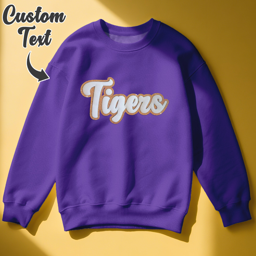 Custom Name Bubble Patch Sweatshirt Personalized 3D Puffy Text Pullover with Glitter Outline, Multiple Color Options - 