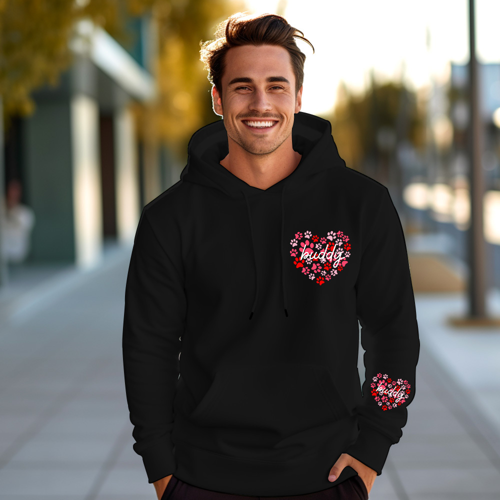 Custom Heart Name Hoodies Personalized Cute Dog Heart Hoodie Valentine's Day Gift - 