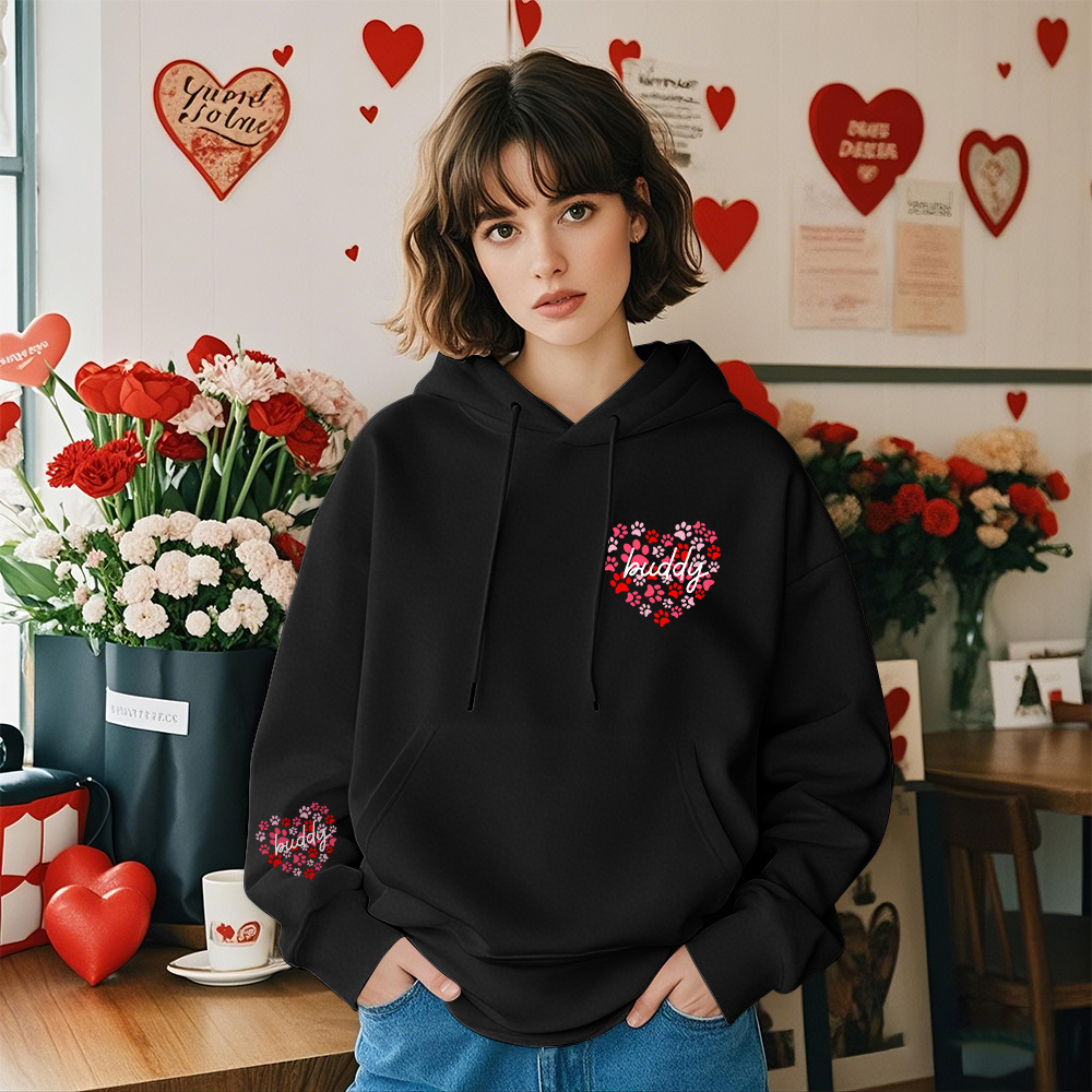 Custom Heart Name Hoodies Personalized Cute Dog Heart Hoodie Valentine's Day Gift - 