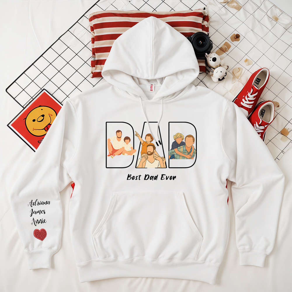 Custom Photo Portrait Embroidery Sweatshirt/Hoodie | Portrait From Photo | Memorial Shirt for Dad Mom - 