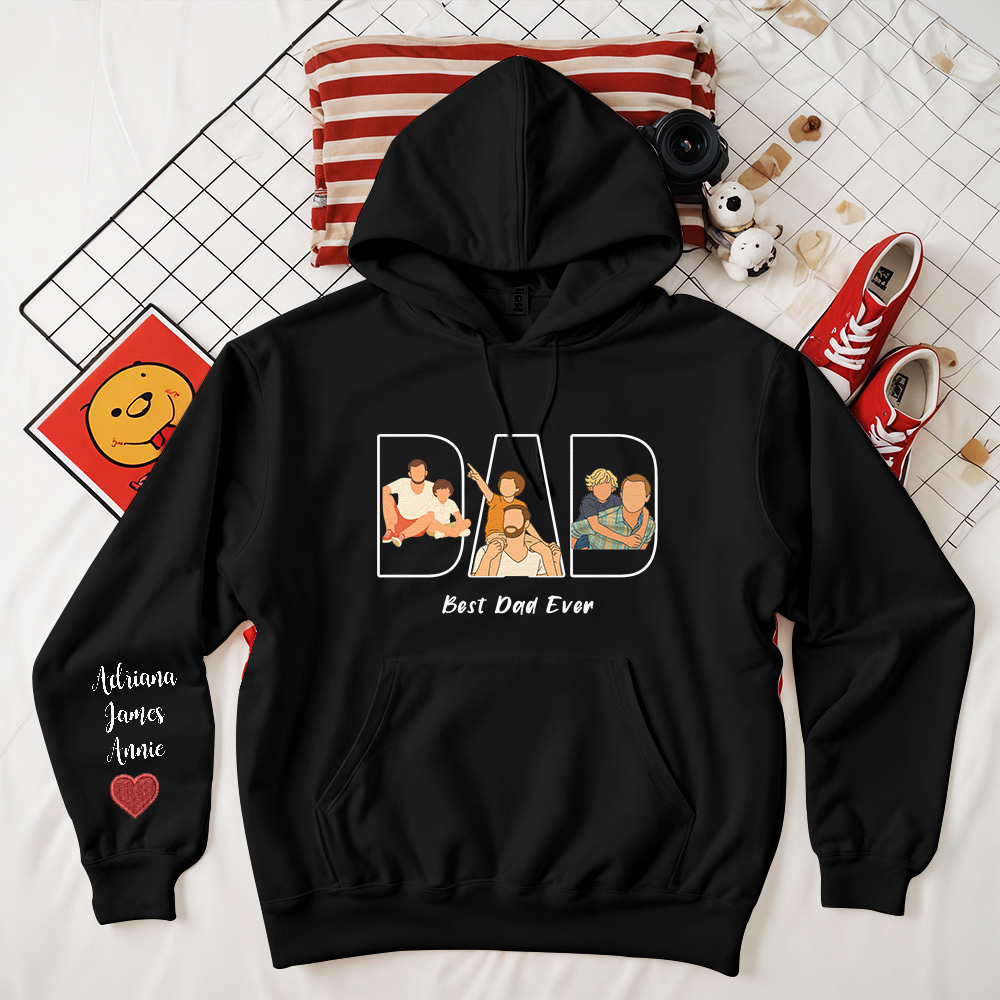 Custom Photo Portrait Embroidery Sweatshirt/Hoodie | Portrait From Photo | Memorial Shirt for Dad Mom - 