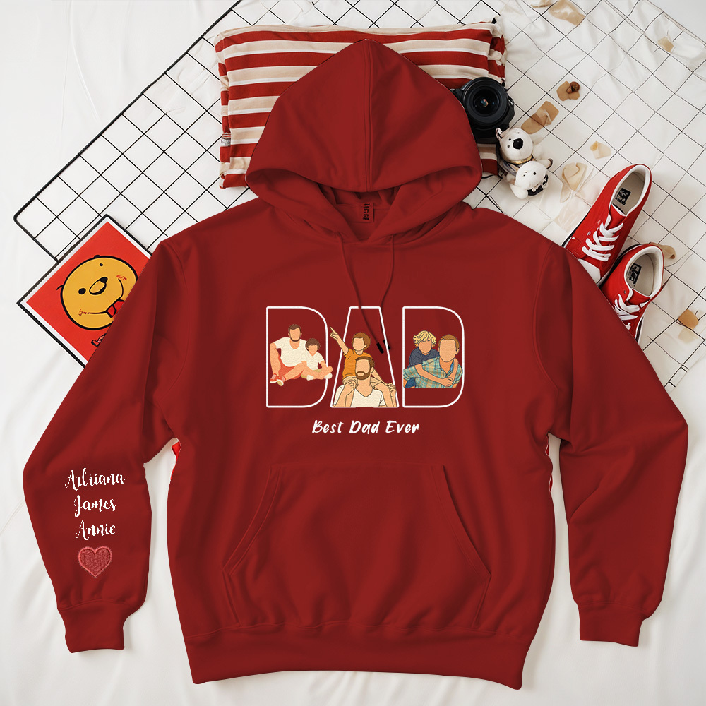 Custom Photo Portrait Embroidery Sweatshirt/Hoodie | Portrait From Photo | Memorial Shirt for Dad Mom - 