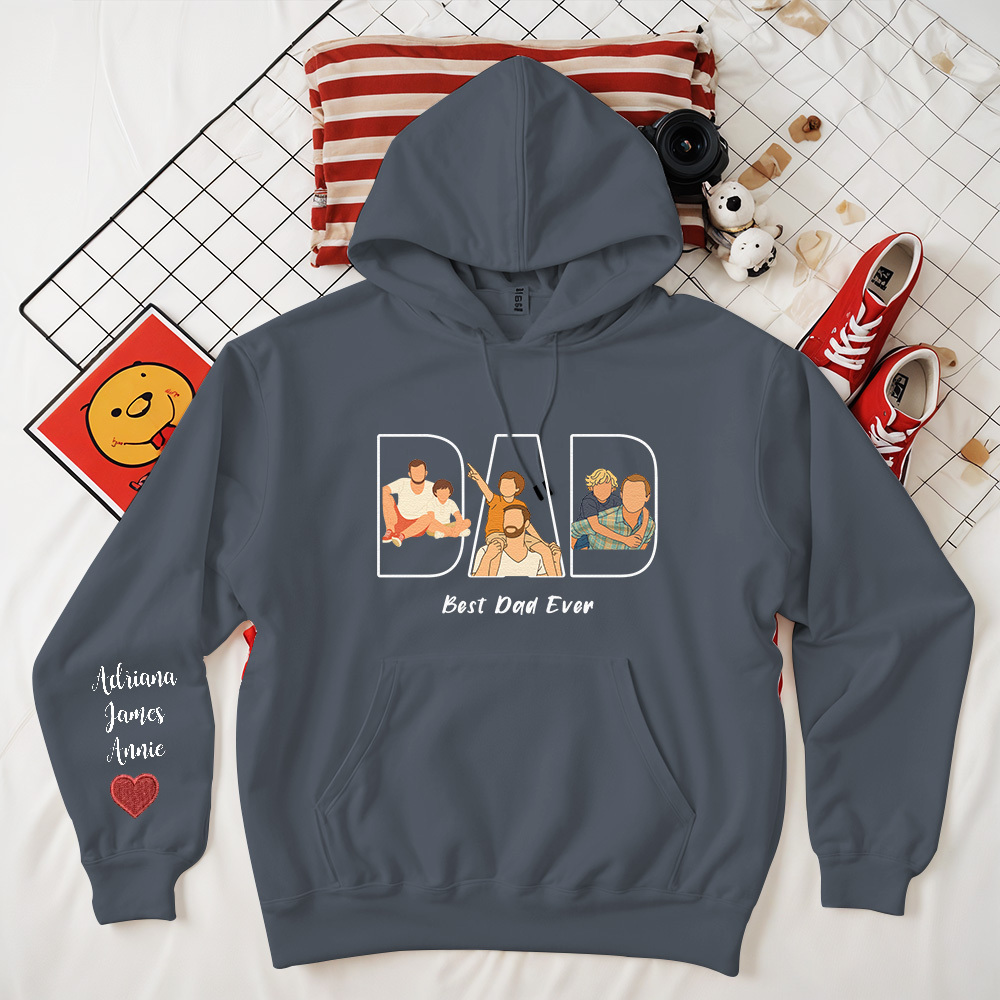 Custom Photo Portrait Embroidery Sweatshirt/Hoodie | Portrait From Photo | Memorial Shirt for Dad Mom - 