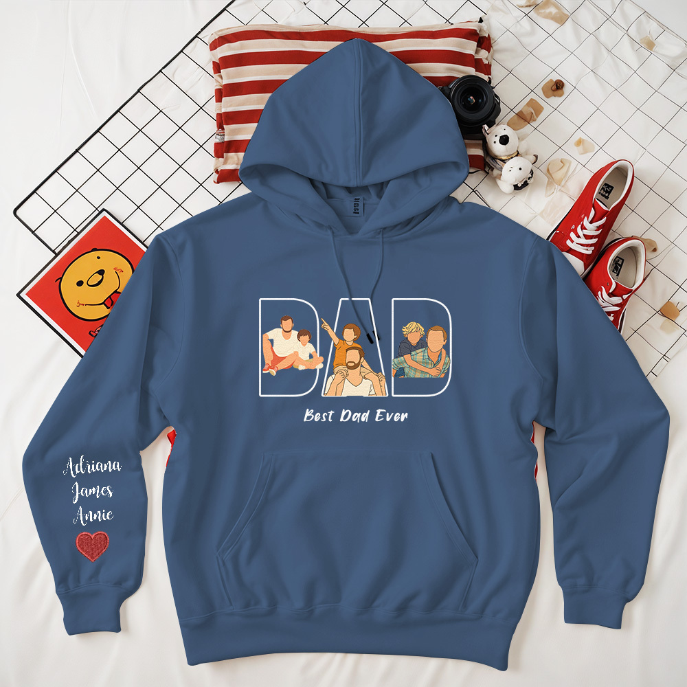 Custom Photo Portrait Embroidery Sweatshirt/Hoodie | Portrait From Photo | Memorial Shirt for Dad Mom - 