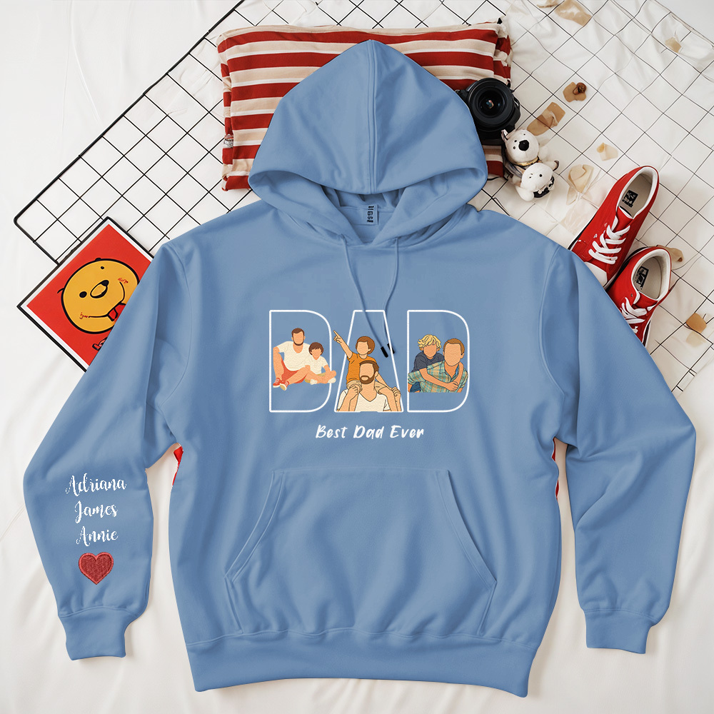 Custom Photo Portrait Embroidery Sweatshirt/Hoodie | Portrait From Photo | Memorial Shirt for Dad Mom - 