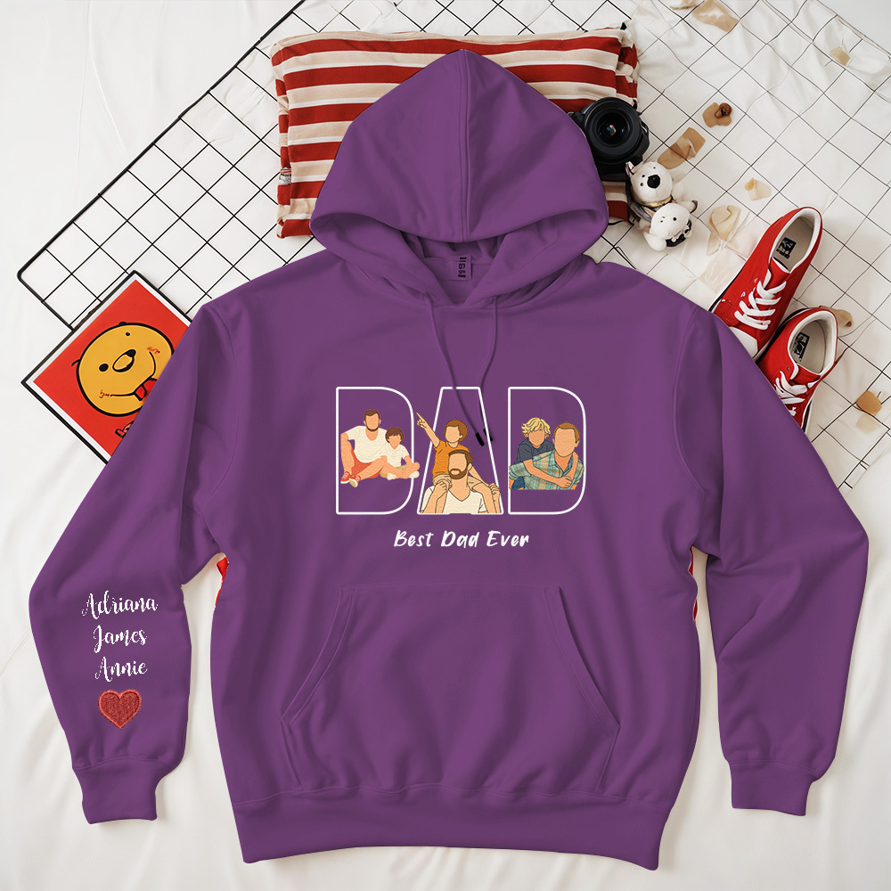 Custom Photo Portrait Embroidery Sweatshirt/Hoodie | Portrait From Photo | Memorial Shirt for Dad Mom - 