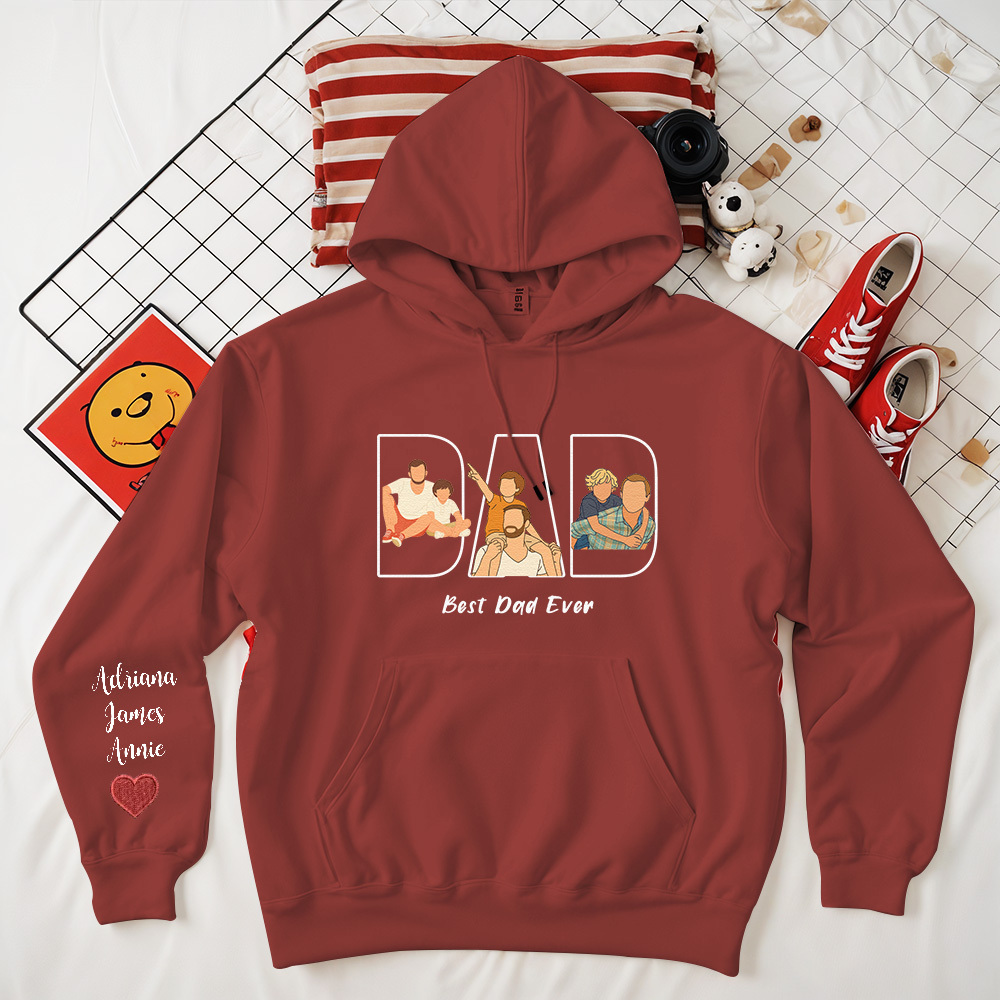 Custom Photo Portrait Embroidery Sweatshirt/Hoodie | Portrait From Photo | Memorial Shirt for Dad Mom - 