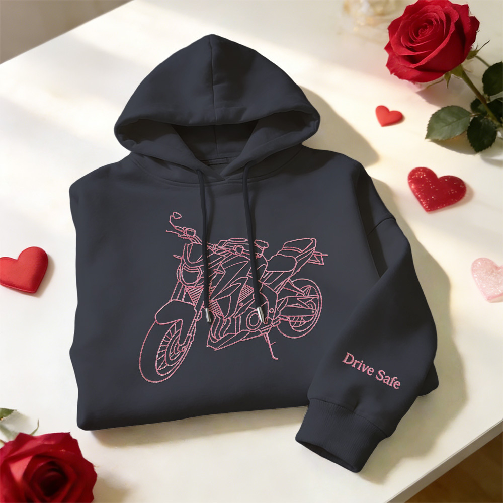 Personalized Embroidered Premium Hoodie With Outline Image Of Your Motorcycle