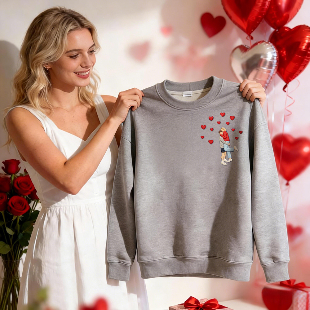 Custom Embroidered Portrait Sweatshirt from Photo Valentine's Day Gift