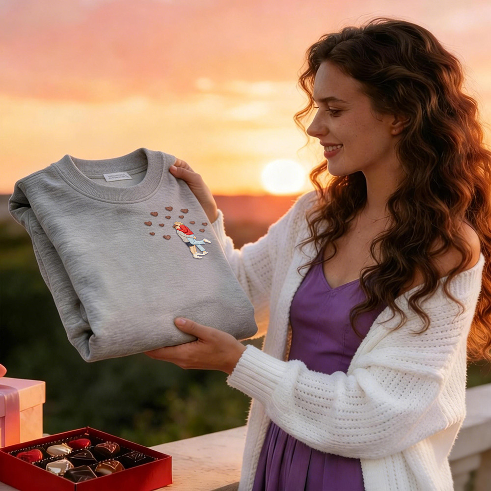 Custom Embroidered Portrait Sweatshirt from Photo Valentine's Day Gift