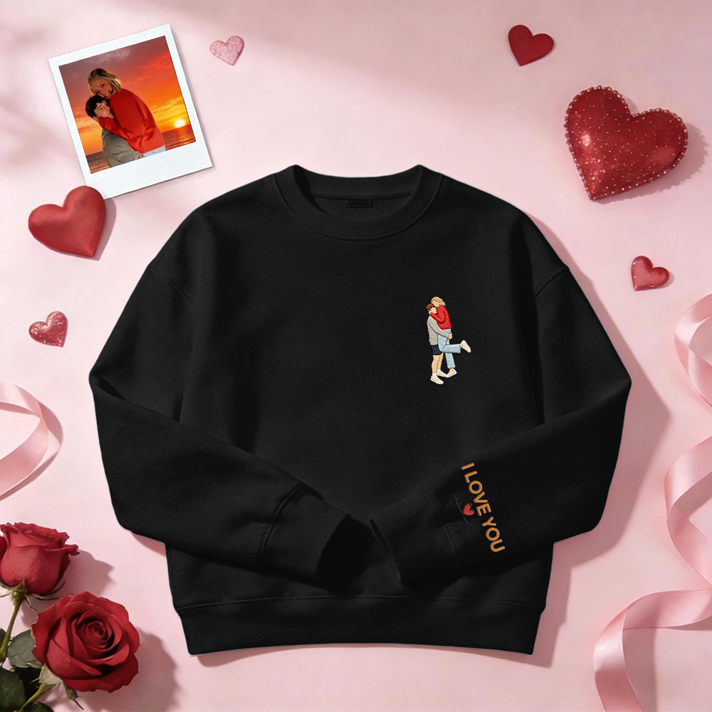 Custom Embroidered Portrait Sweatshirt from Photo Valentine's Day Gift