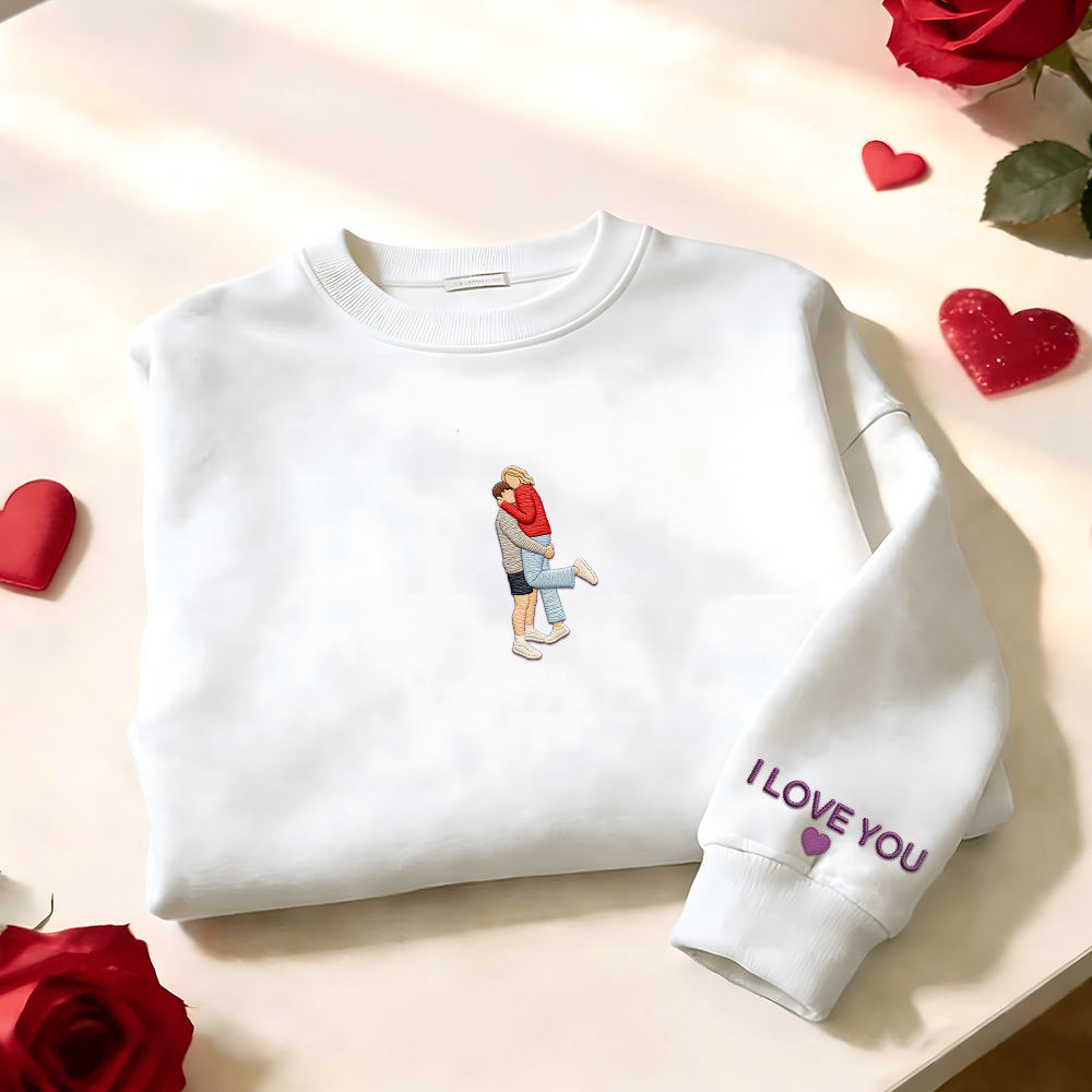 Custom Embroidered Portrait Sweatshirt from Photo Valentine's Day Gift
