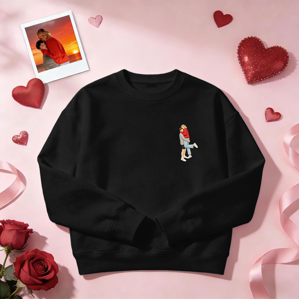 Custom Embroidered Portrait Sweatshirt from Photo Valentine's Day Gift