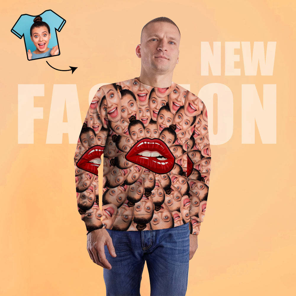 Custom Hoodies with Face Personalized Hoodies Red Lip Sweatshirt for Gift - 