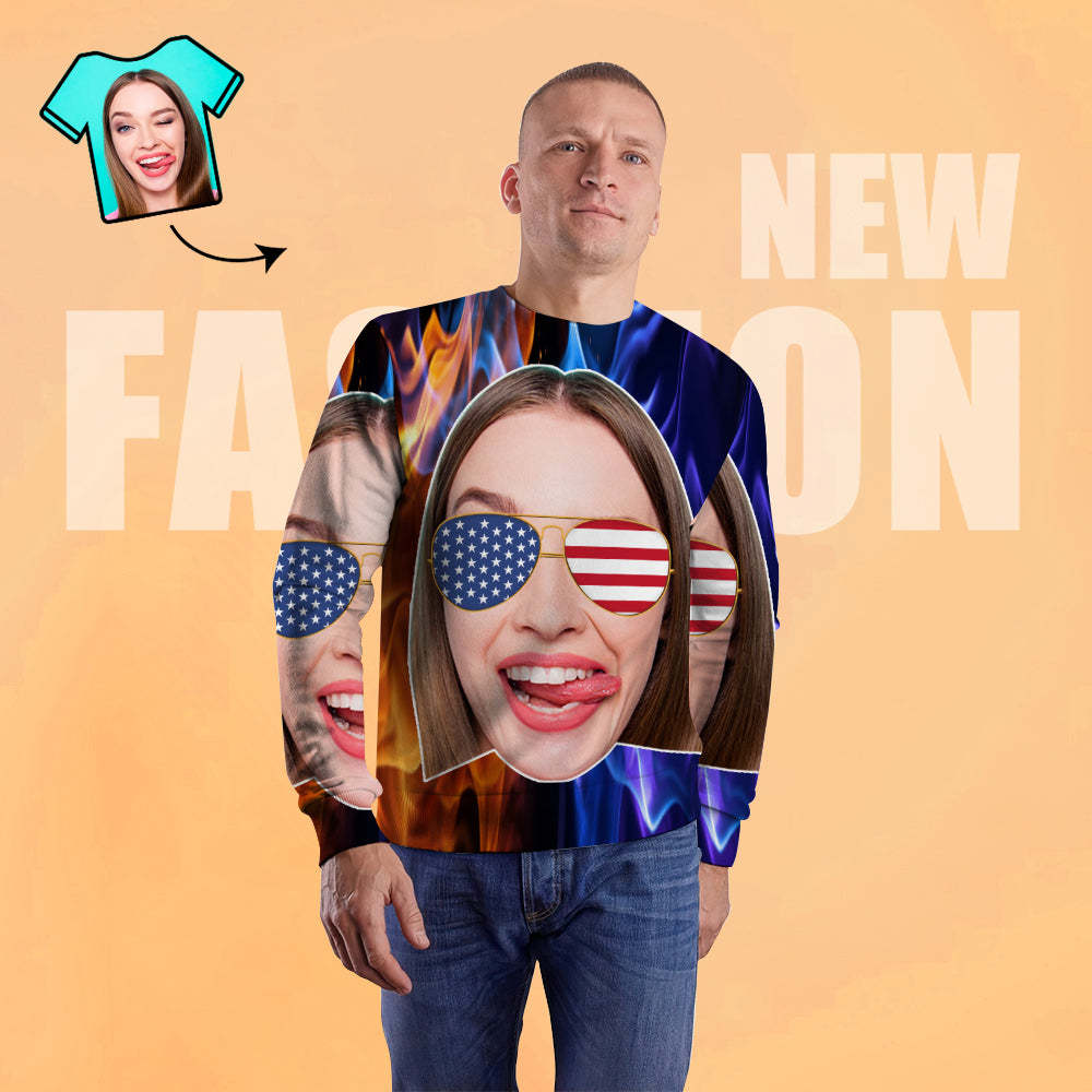 Custom Hoodies with Husband Face Stars Stripes Glasses Sweatshirt Personalized Hoodies - 