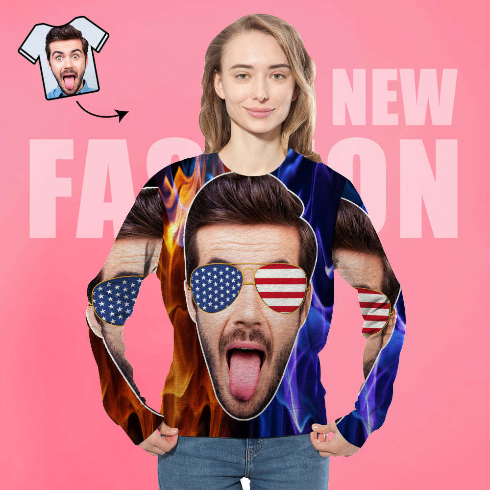 Custom Hoodies with Husband Face Stars Stripes Glasses Sweatshirt Personalized Hoodies - 