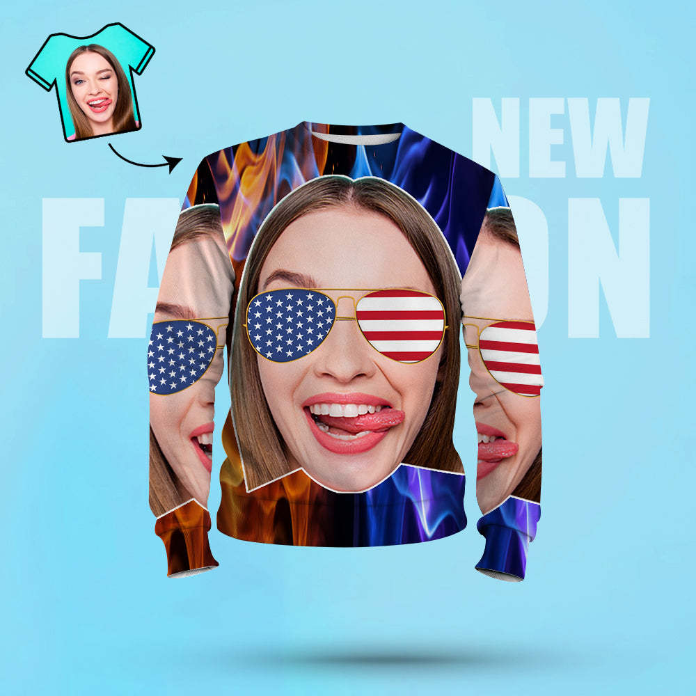 Custom Hoodies with Husband Face Stars Stripes Glasses Sweatshirt Personalized Hoodies - 