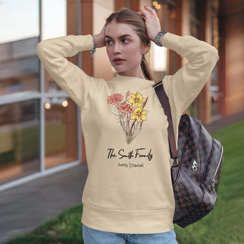 Personalized Birth Flower Bouquet Sweatshirt Custom Birth Flower Hoodie Gifts for Her - 