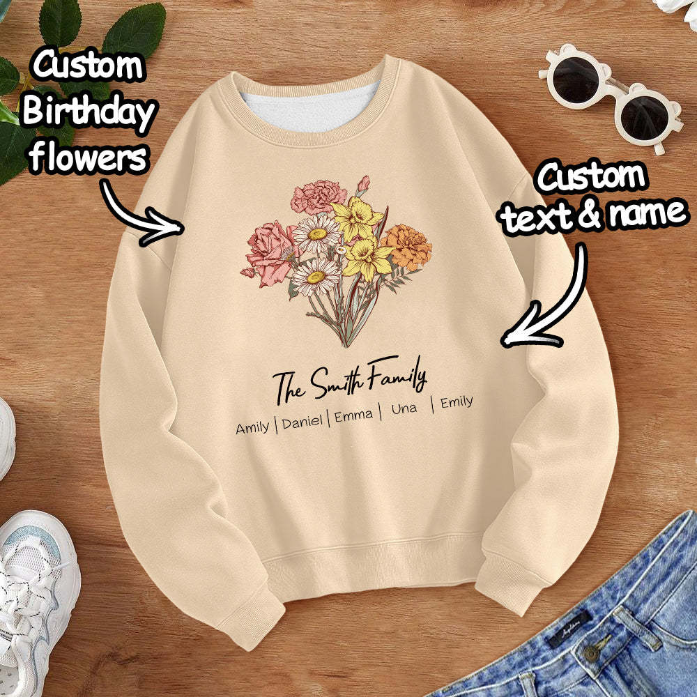 Personalized Birth Flower Bouquet Sweatshirt Custom Birth Flower Hoodie Gifts for Her - 