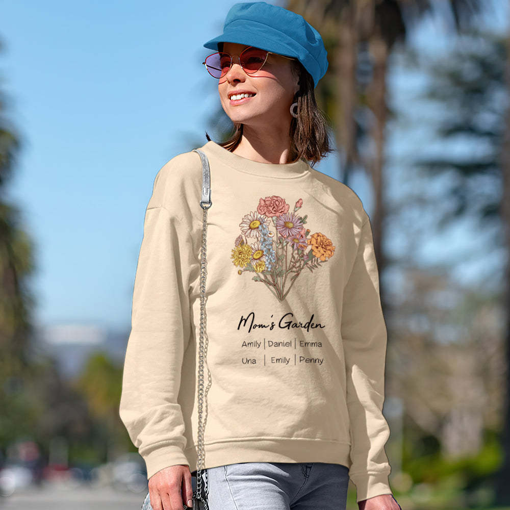 Personalized Birth Flower Bouquet Sweatshirt Custom Birth Flower Hoodie Gifts for Her - 