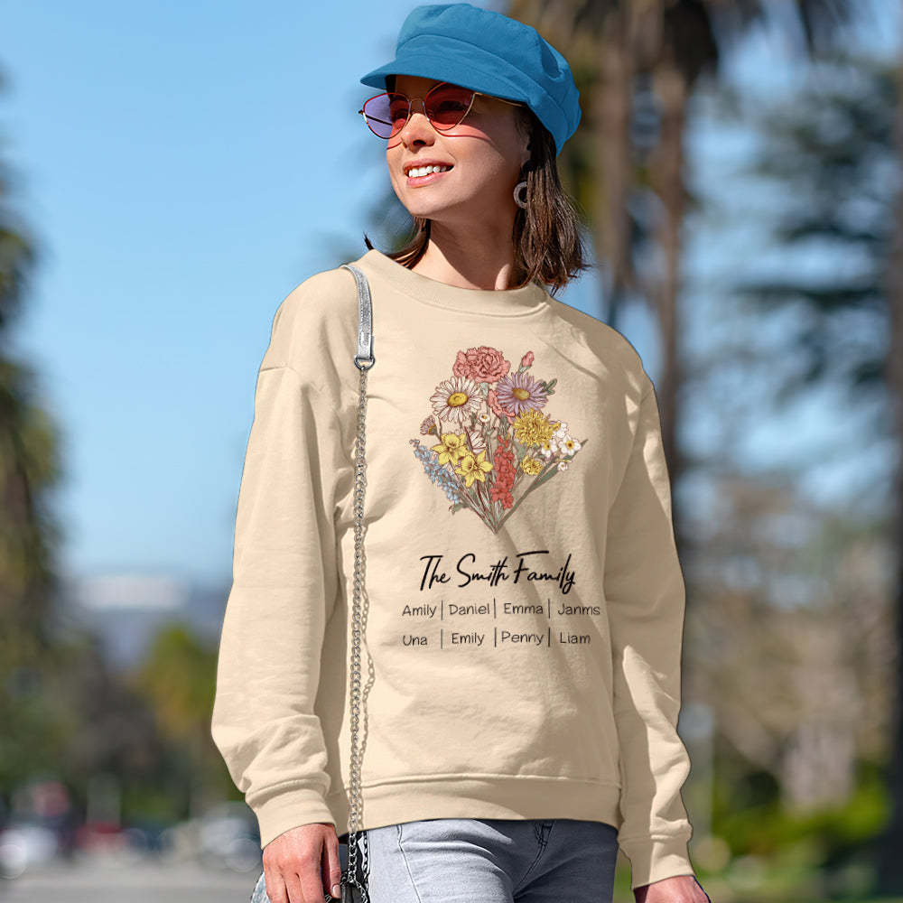 Personalized Birth Flower Bouquet Sweatshirt Custom Birth Flower Hoodie Gifts for Her - 
