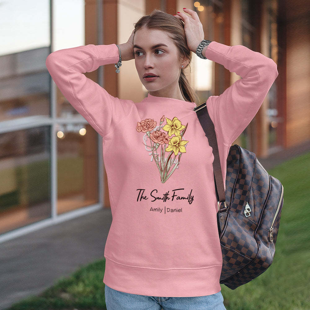 Personalized Birth Flower Bouquet Sweatshirt Custom Birth Flower Hoodie Gifts for Her - 