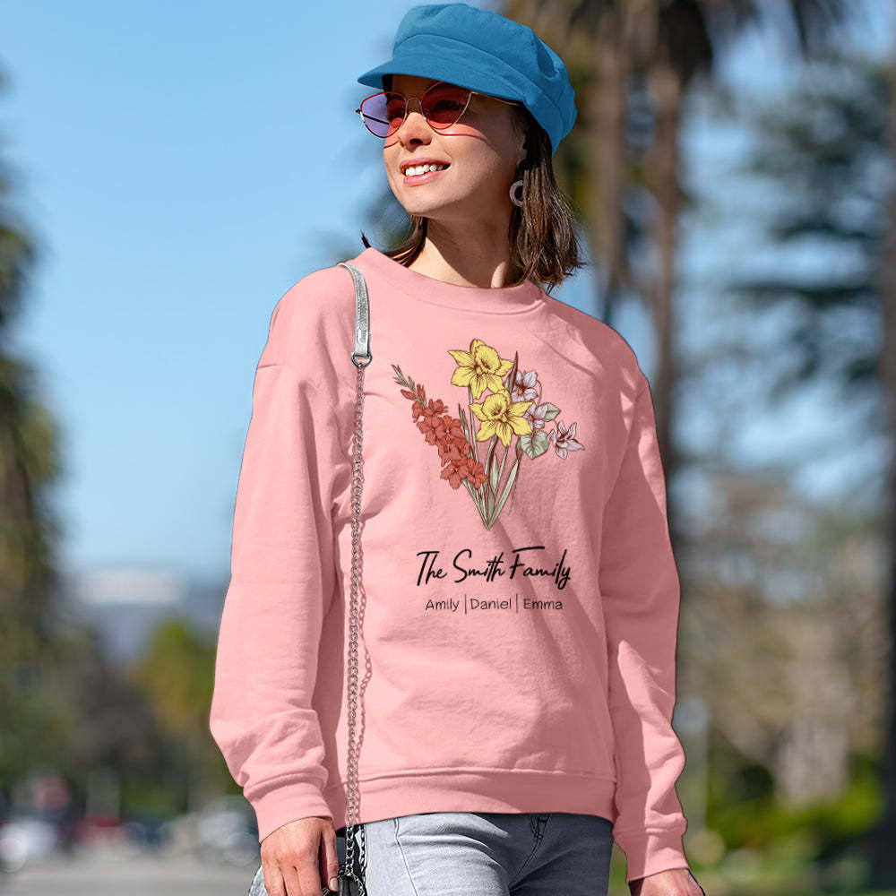 Personalized Birth Flower Bouquet Sweatshirt Custom Birth Flower Hoodie Gifts for Her - 
