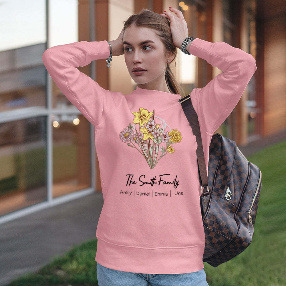 Personalized Birth Flower Bouquet Sweatshirt Custom Birth Flower Hoodie Gifts for Her - 