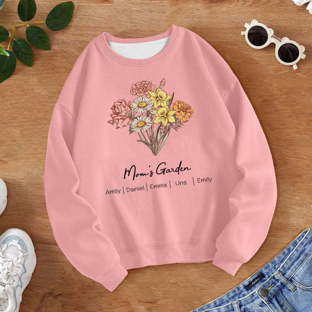 Personalized Birth Flower Bouquet Sweatshirt Custom Birth Flower Hoodie Gifts for Her - 
