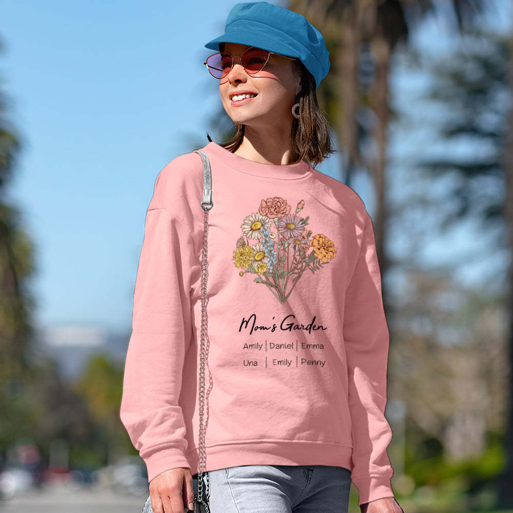 Personalized Birth Flower Bouquet Sweatshirt Custom Birth Flower Hoodie Gifts for Her - 