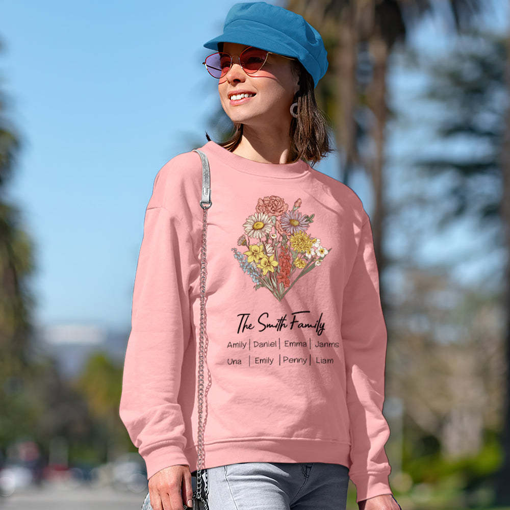 Personalized Birth Flower Bouquet Sweatshirt Custom Birth Flower Hoodie Gifts for Her - 