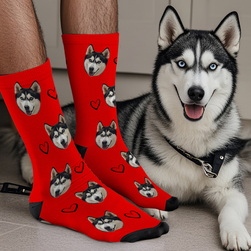 Custom Face Socks Add Pictures Cute Dog Photos Sock Gift for Pet Lover Christmas - 