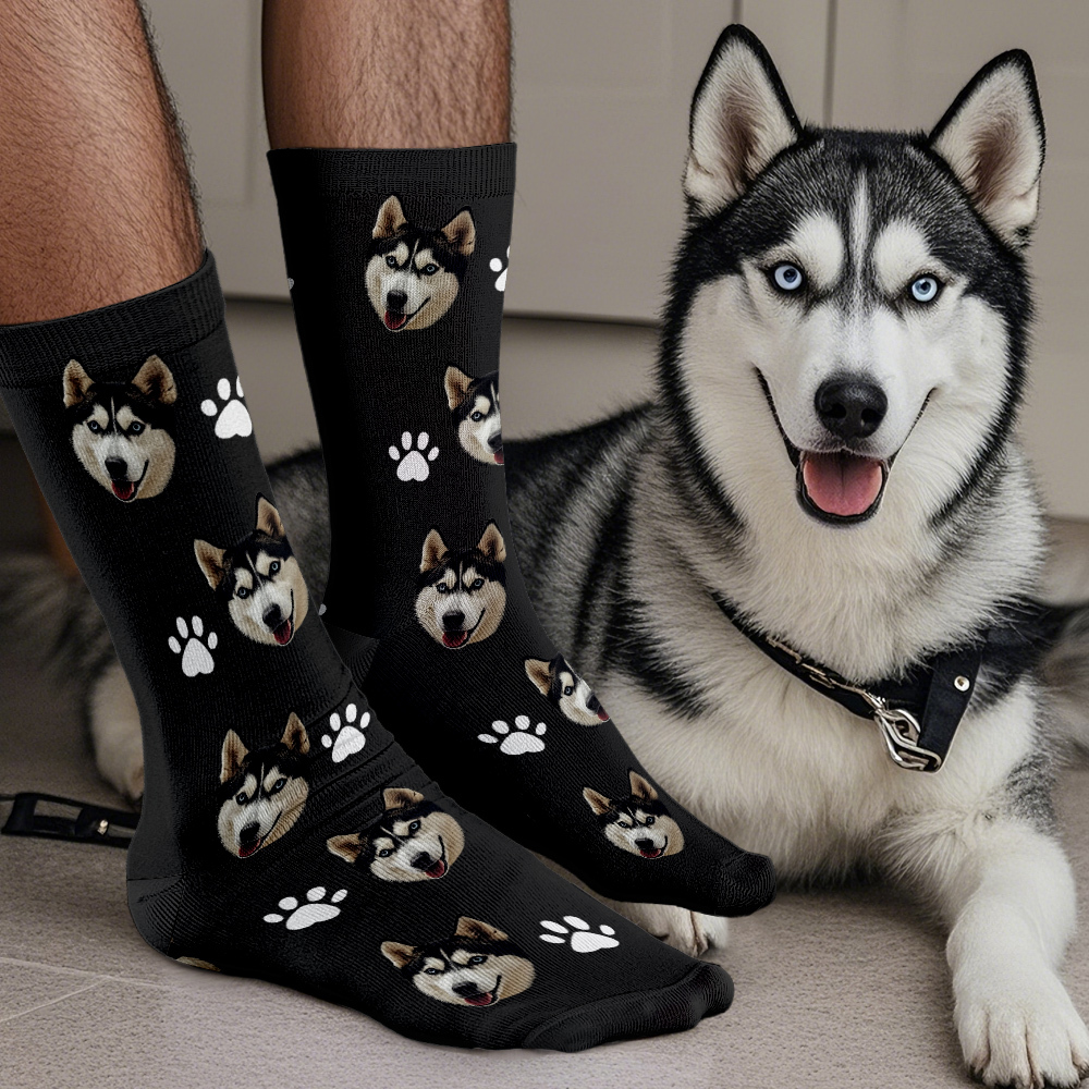 Custom Face Socks Add Pictures Cute Dog Photos Sock Gift for Pet Lover Christmas - 