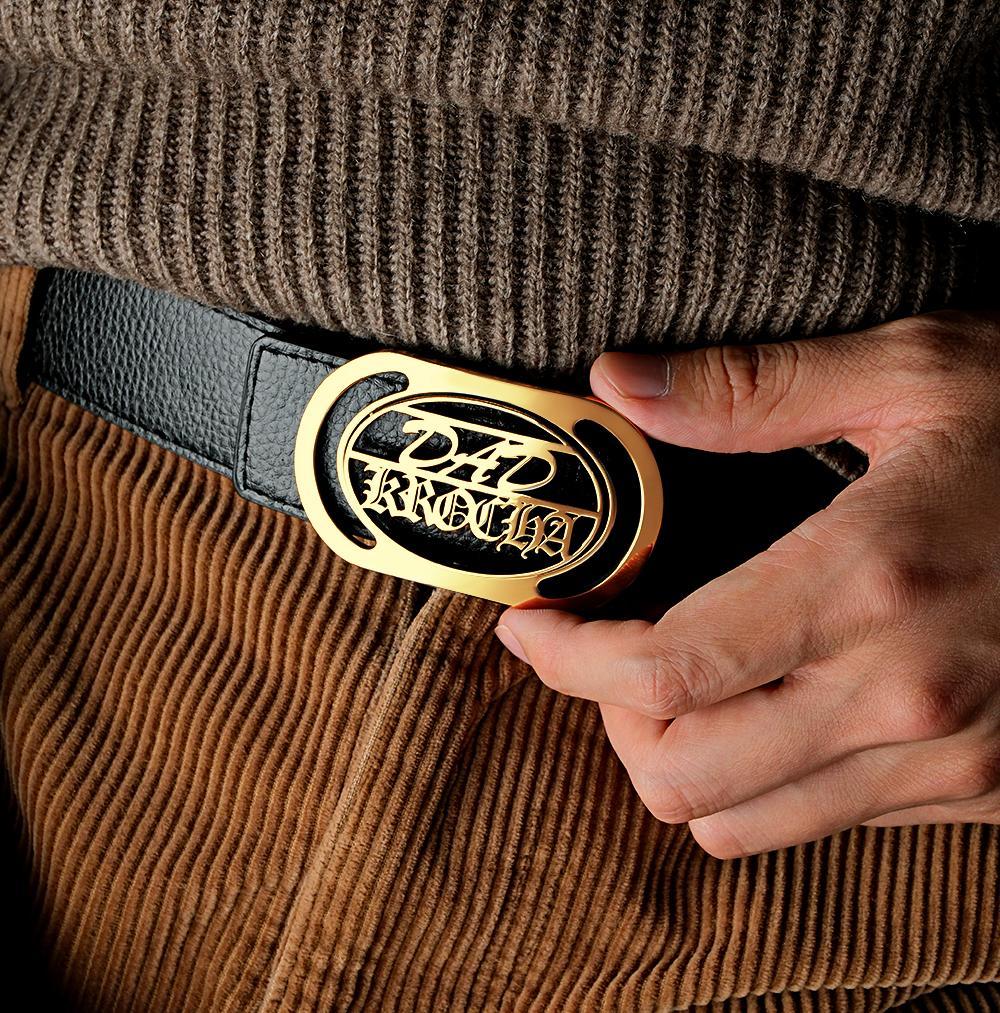 Custom Oval Hollow Name DAD Belt Buckle with Free Belt Gift For Him - Myphotowallet