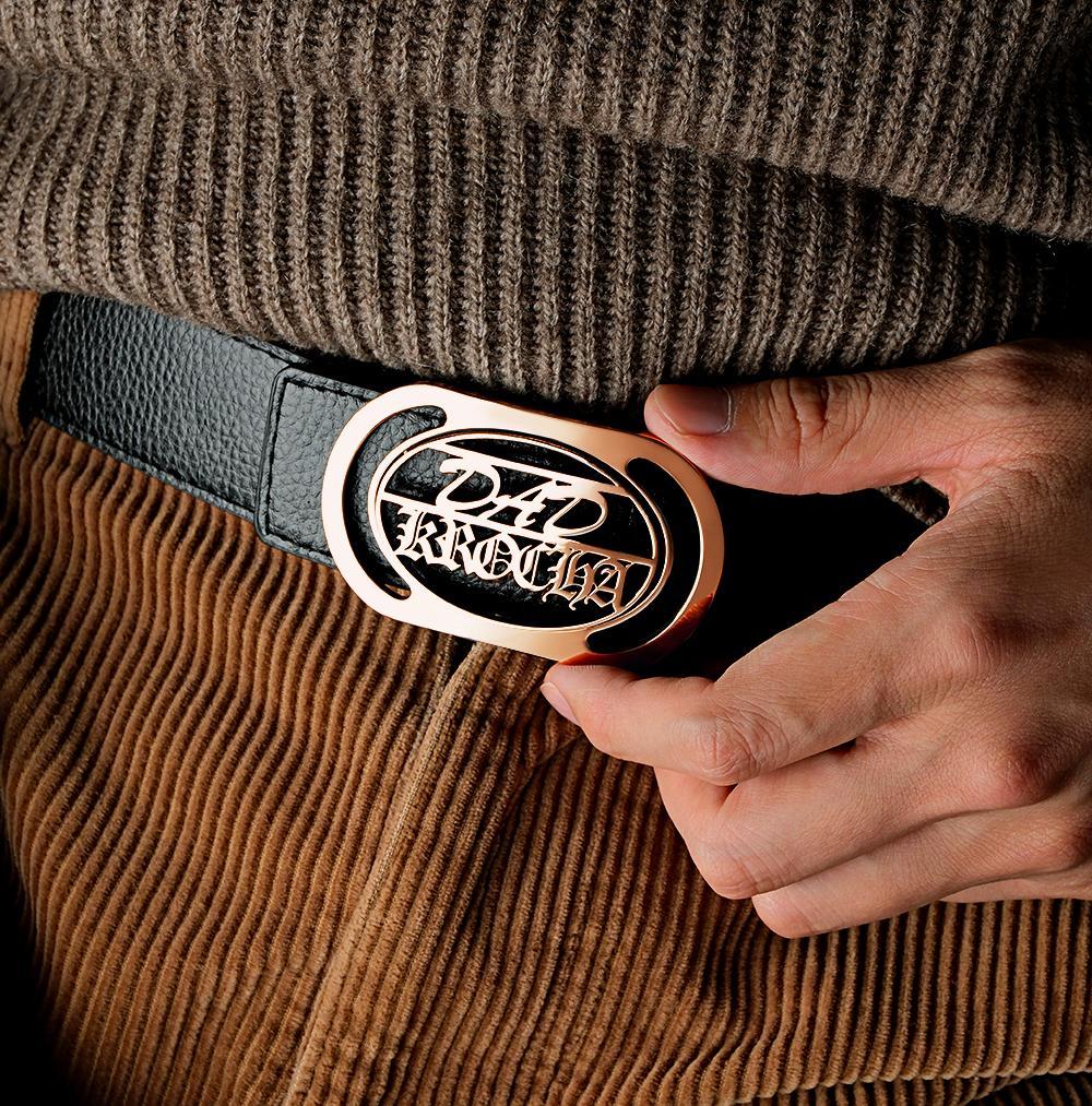 Custom Oval Hollow Name DAD Belt Buckle with Free Belt Gift For Him - Myphotowallet
