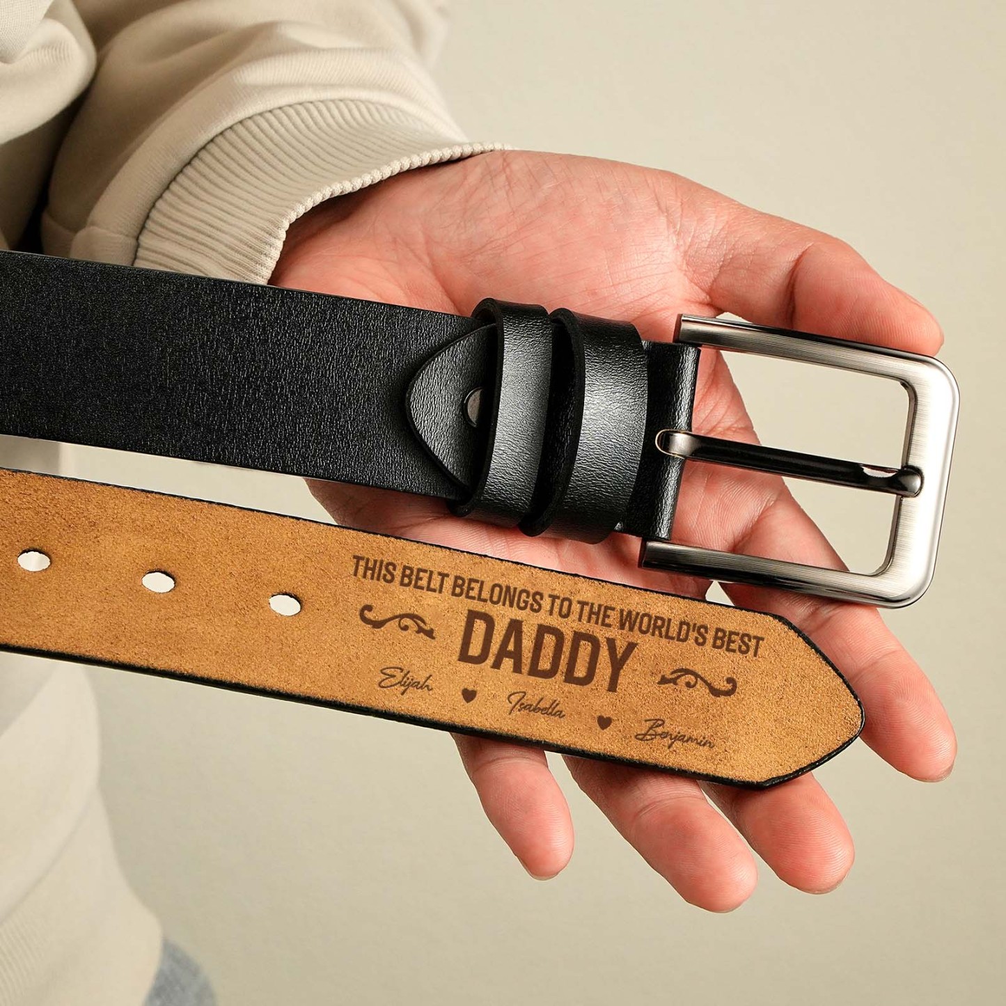 Custom Engraved Leather Belt Personalized Name Belt Gift For Dad