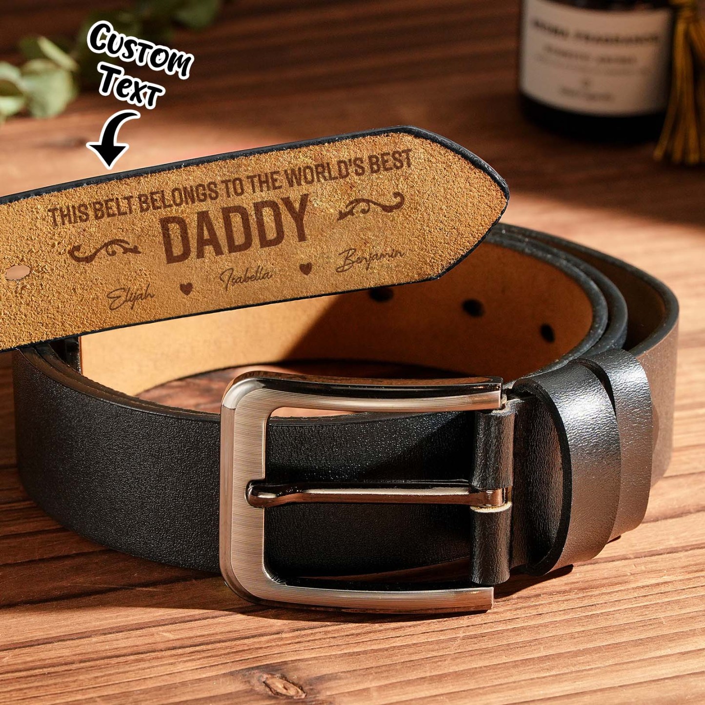 Custom Engraved Leather Belt Personalized Name Belt Gift For Dad