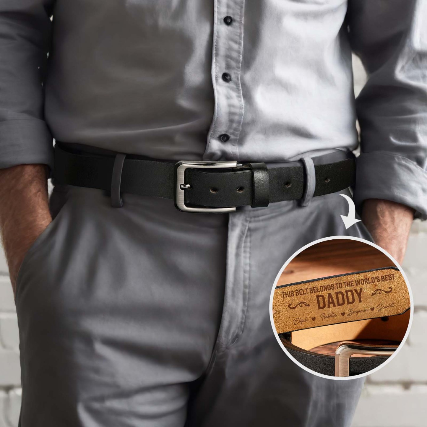 Custom Engraved Leather Belt Personalized Name Belt Gift For Dad