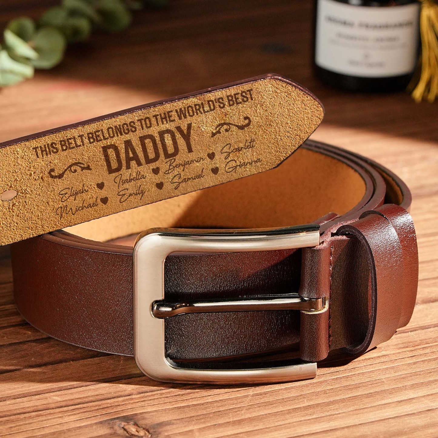 Custom Engraved Leather Belt Personalized Name Belt Gift For Dad