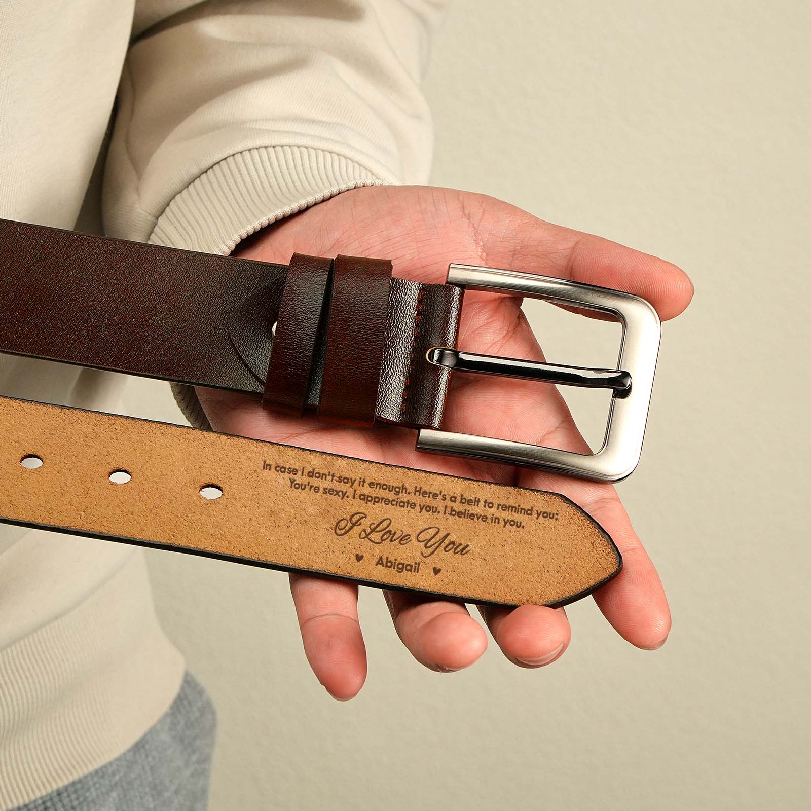 Custom Text Engraved Leather Belts Personalized Belt Gifts for Him