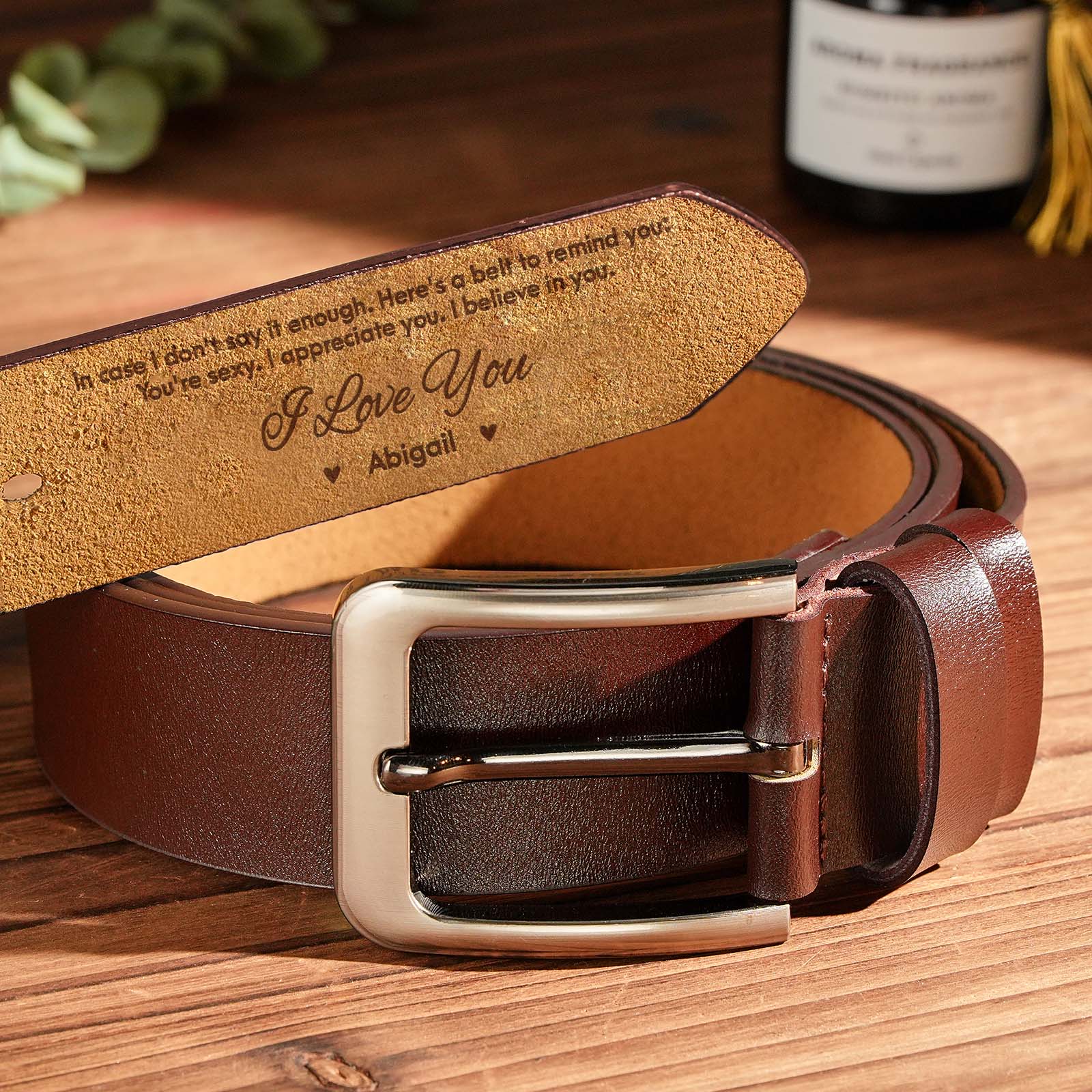 Custom Text Engraved Leather Belts Personalized Belt Gifts for Him