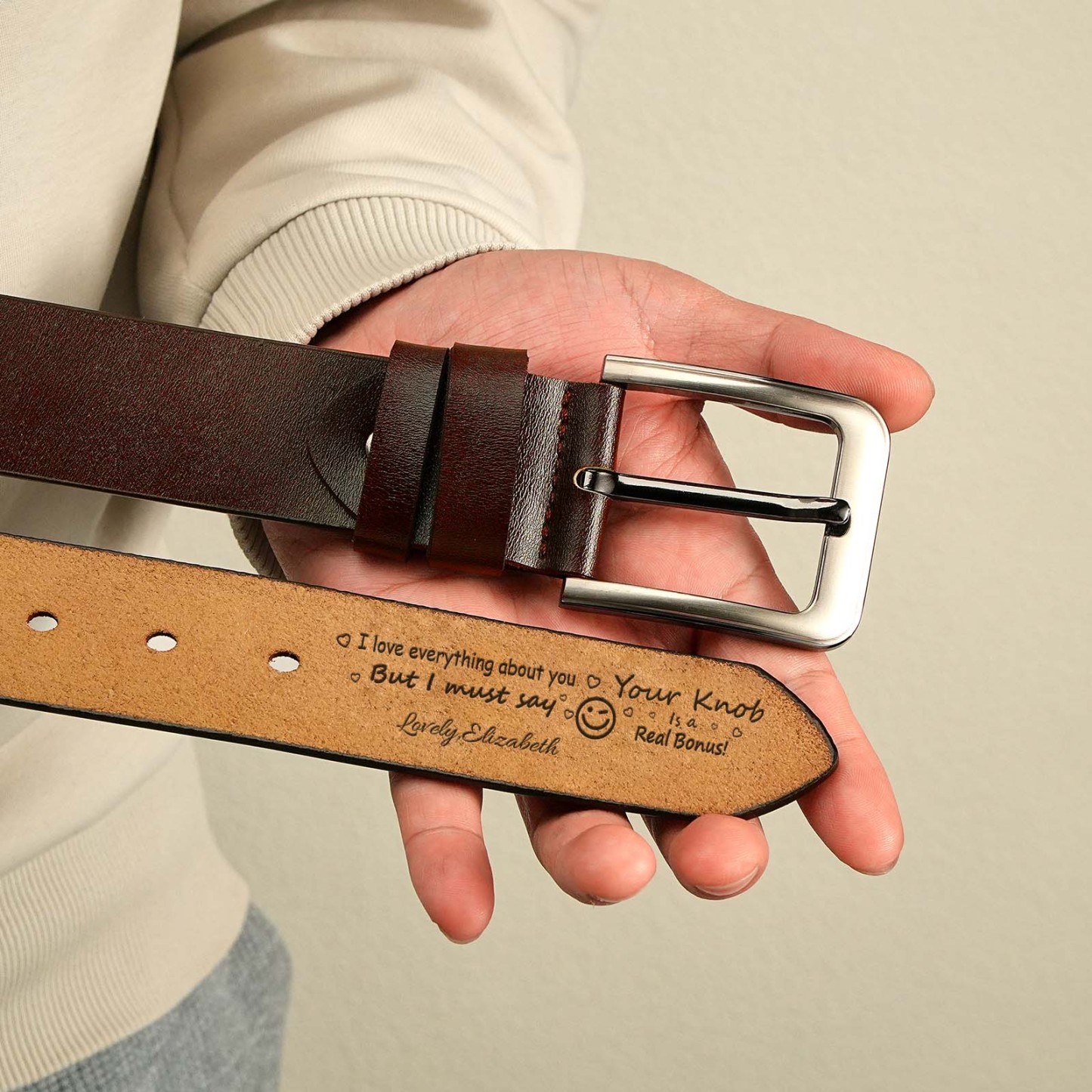 Personalized Name Leather Men's Belt, Engraved Brown Belt, I Love Your ** Custom Gifts for Birthday, Anniversary, Best Man