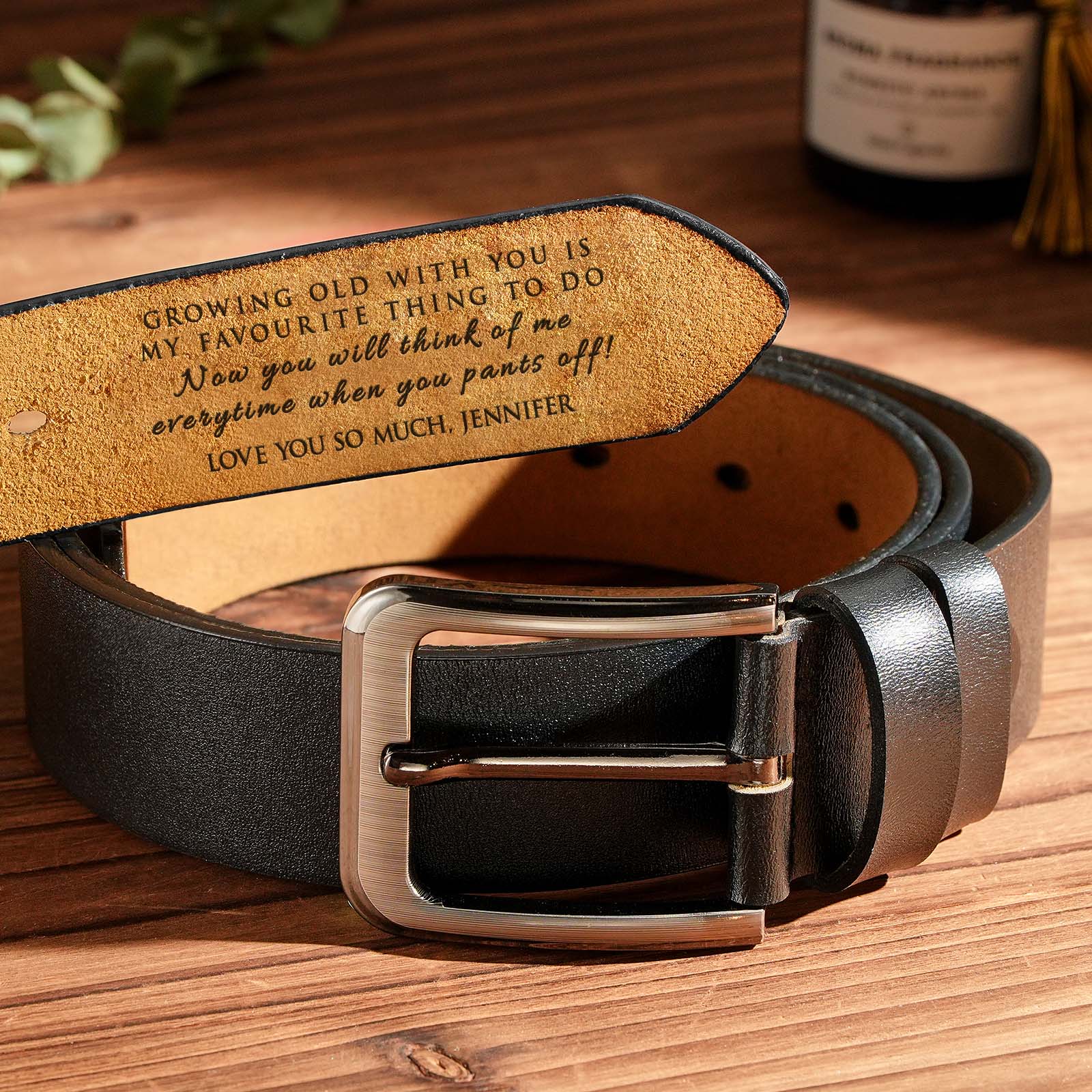 Personalized Name Leather Men's Belt, Engraved Brown Belt, I Love Your Custom Gifts for Love