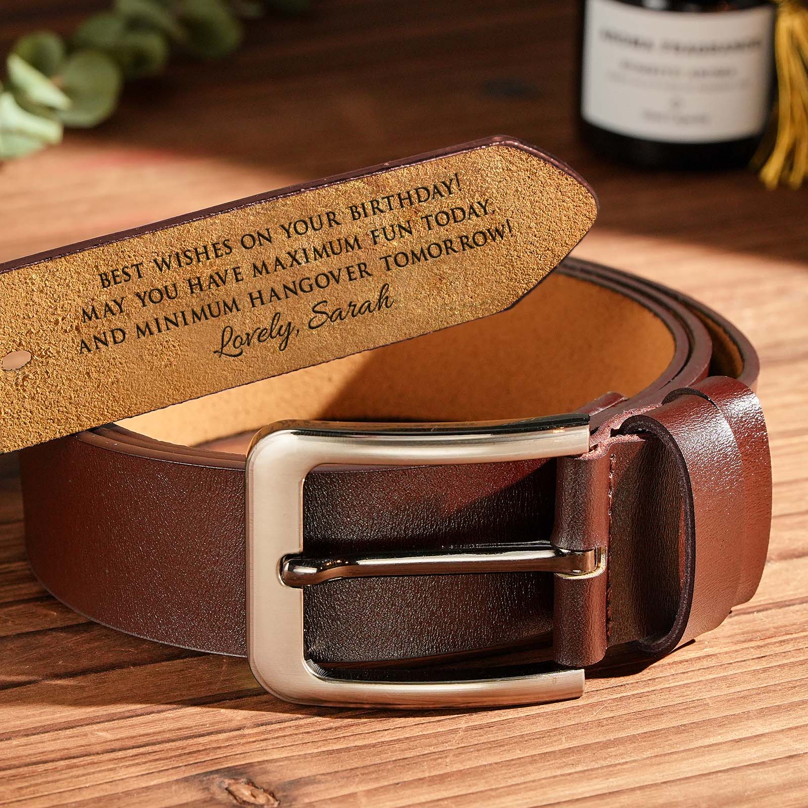 Personalized Name Leather Men's Belt, Engraved Brown Belt Custom Gifts for Birthday