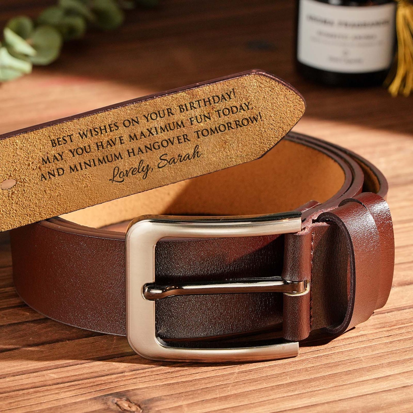 Personalized Name Leather Men's Belt, Engraved Brown Belt Custom Gifts for Birthday