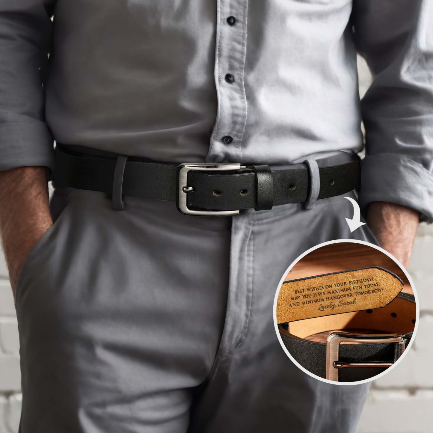 Personalized Name Leather Men's Belt, Engraved Brown Belt Custom Gifts for Birthday