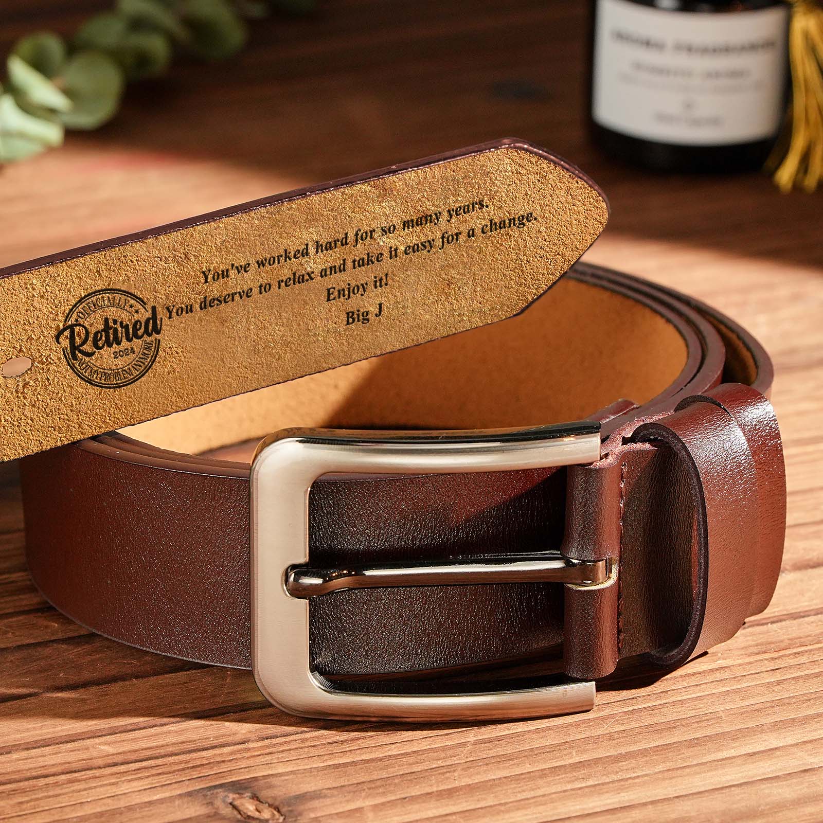 Personalized Name Leather Men's Belt, Engraved Brown Belt,